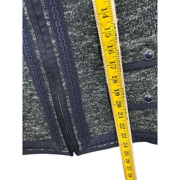 TALBOTS Black Tweed Knit Open Front Blazer Cardigan Jacket Womens Size 12 Navy - Picture 15 of 16